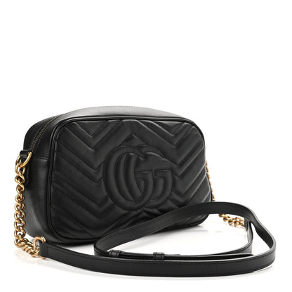 Gucci Calfskin Matelasse Small GG Marmont Chain Shoulder Bag Black 3 of 11