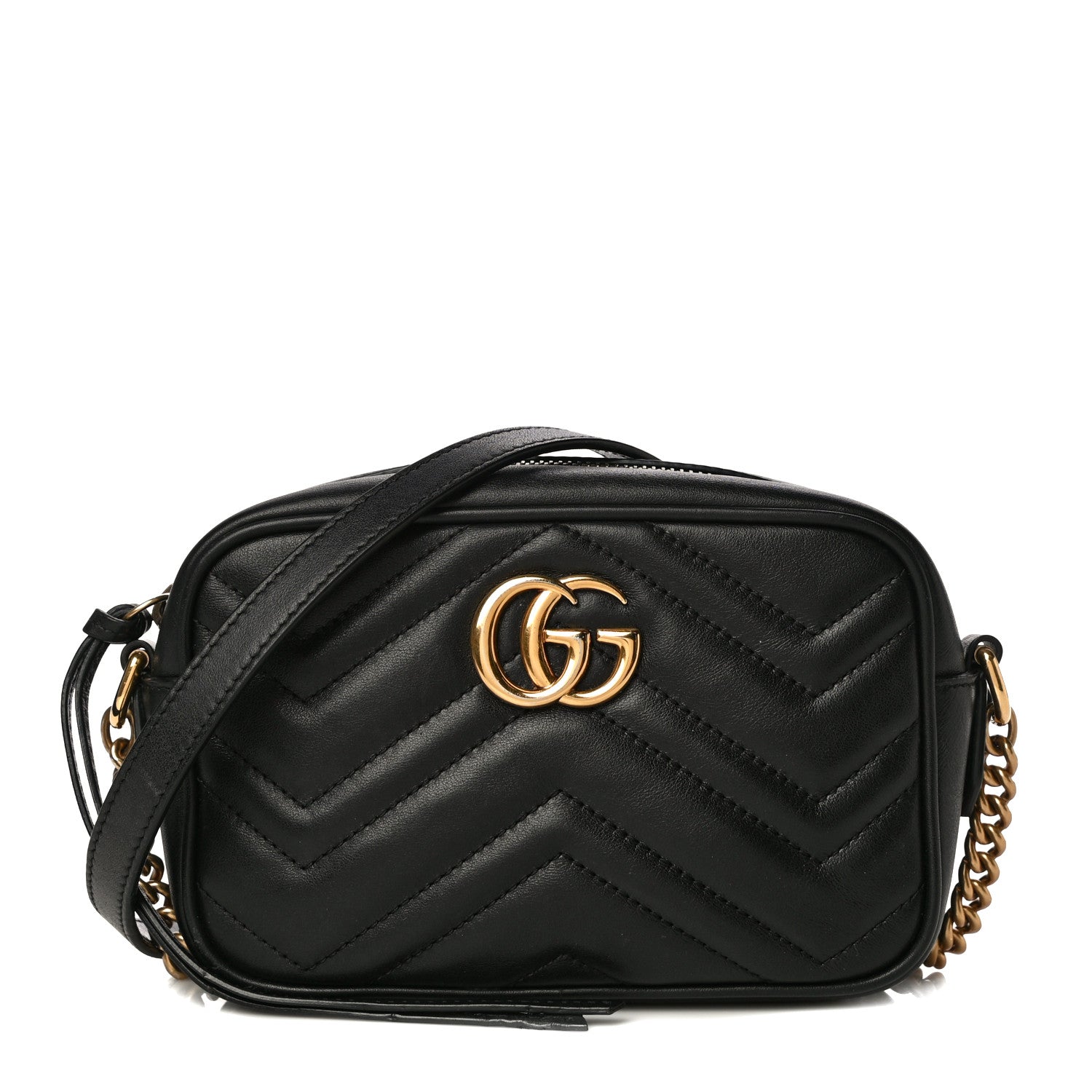 Gucci Calfskin Matelasse Mini GG Marmont Chain Shoulder Bag Black 1 of 15