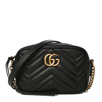 Gucci Calfskin Matelasse Mini GG Marmont Chain Shoulder Bag Black 1 of 15