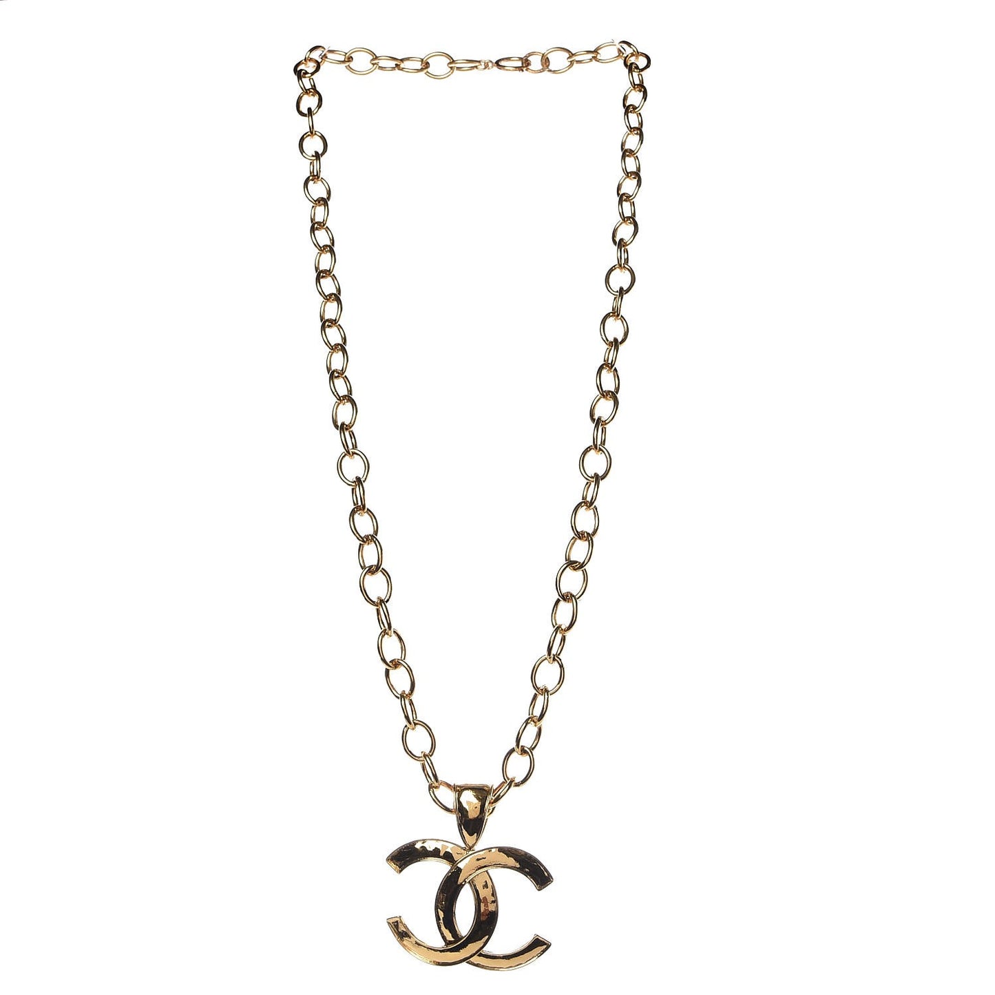 Hammered CC Long Necklace Gold