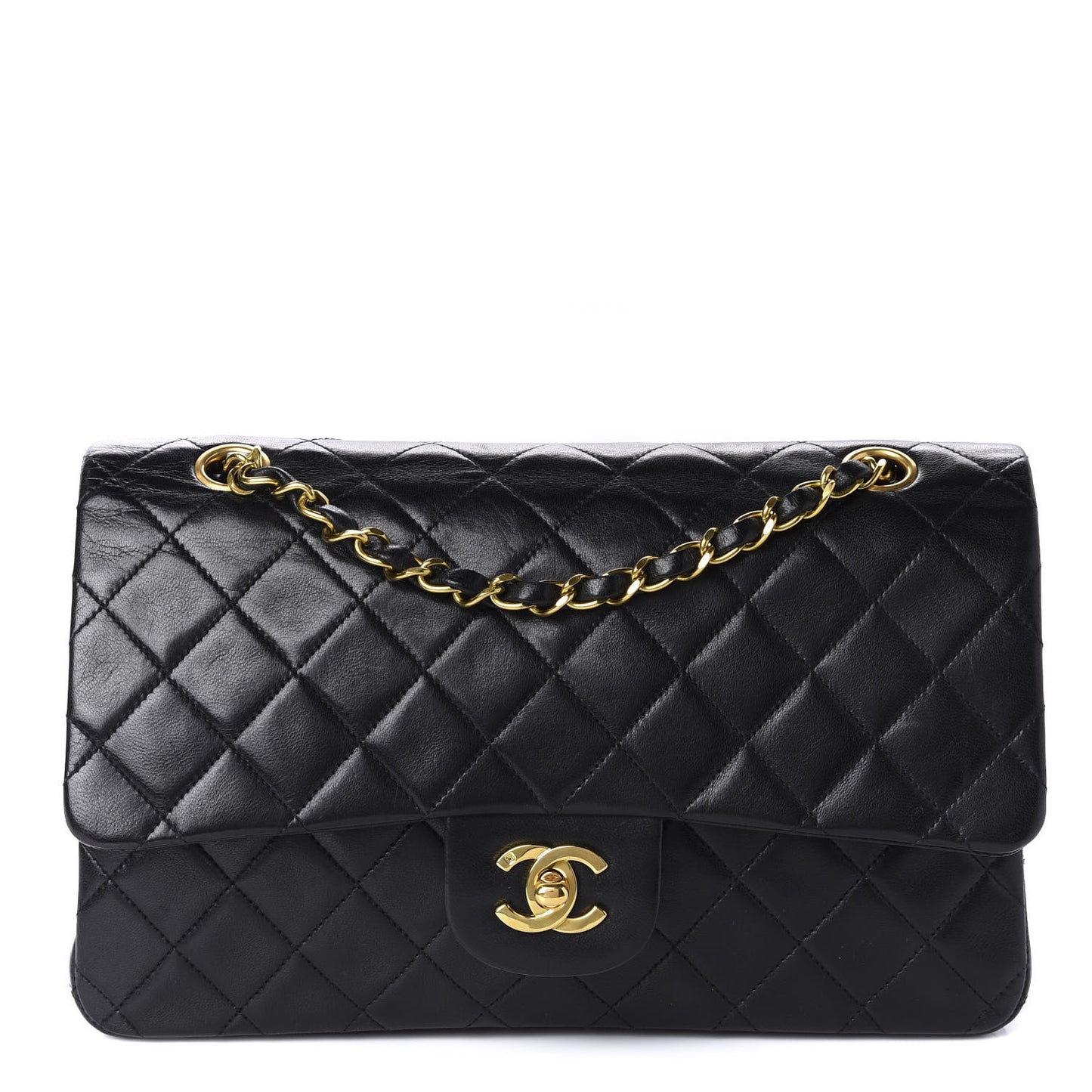 Lambskin Quilted Medium Double Flap Black