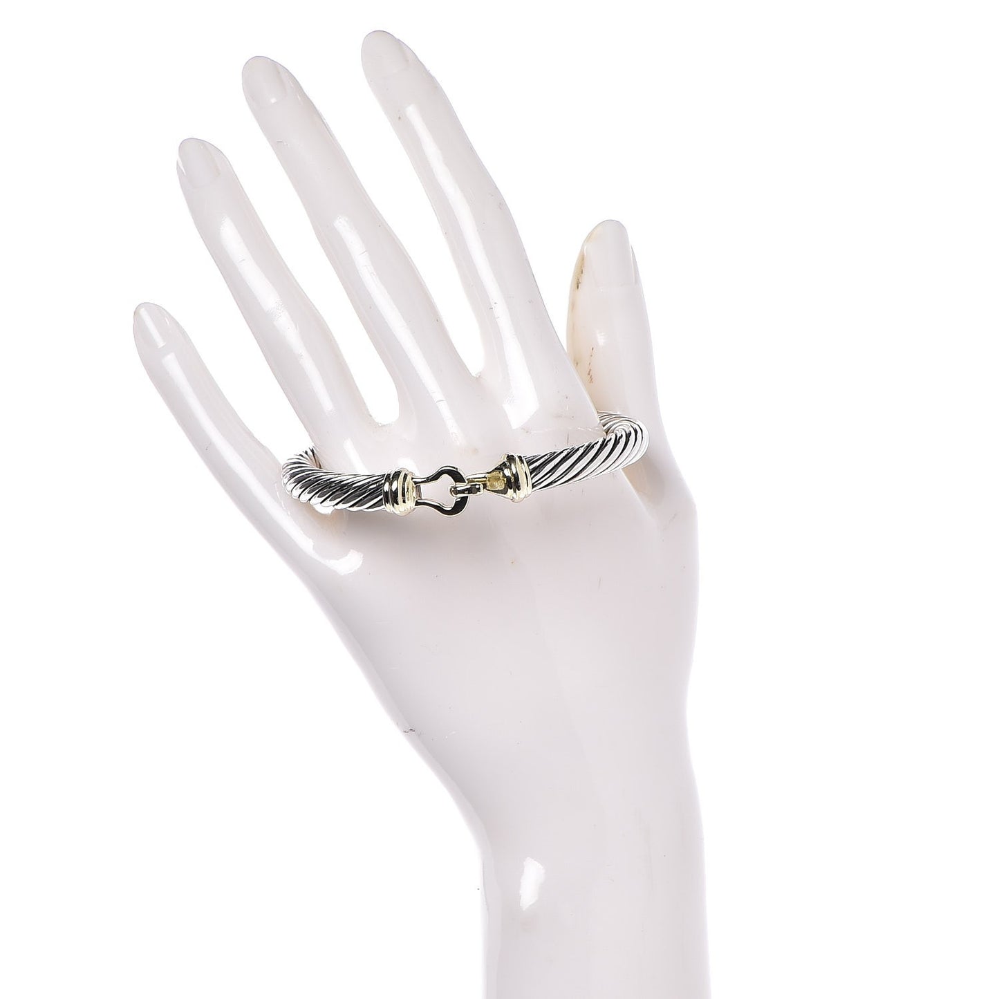 Sterling Silver 14K Yellow Gold 7mm Cable Classic Buckle Bracelet