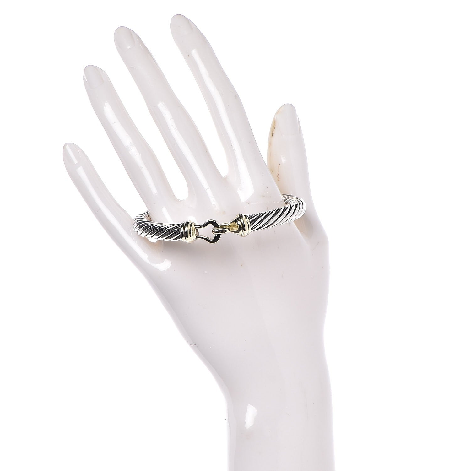 David Yurman Sterling Silver 14K Yellow Gold 7mm Cable Classic Buckle Bracelet 2 of 4