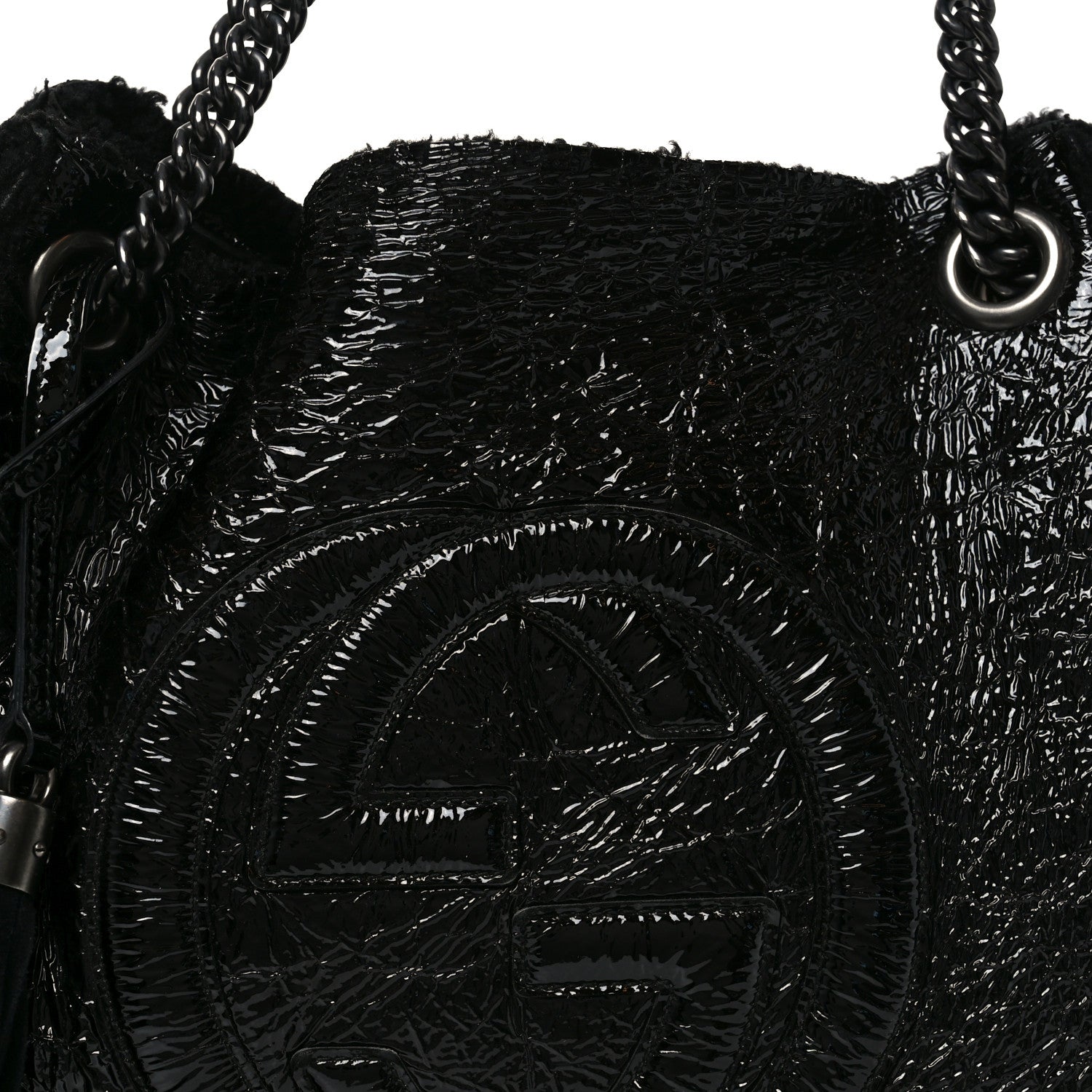 Gucci Patent Shearling Medium Soho Chain Shoulder Bag Black 12 of 19
