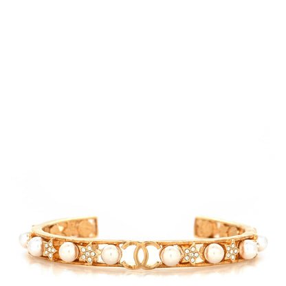 Chanel Pearl Crystal CC Star Cuff Bracelet Gold 1 of 5