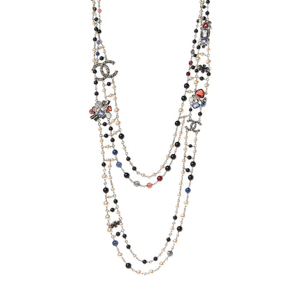 Chanel Metal Pearl Glass Strass Resin Bead CC Multistrand Necklace Gold 1 of 8