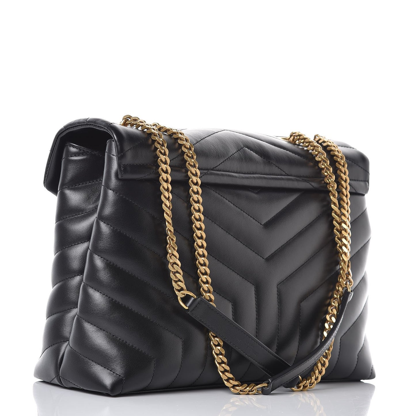 Calfskin Y Quilted Monogram Medium Loulou Chain Satchel Black