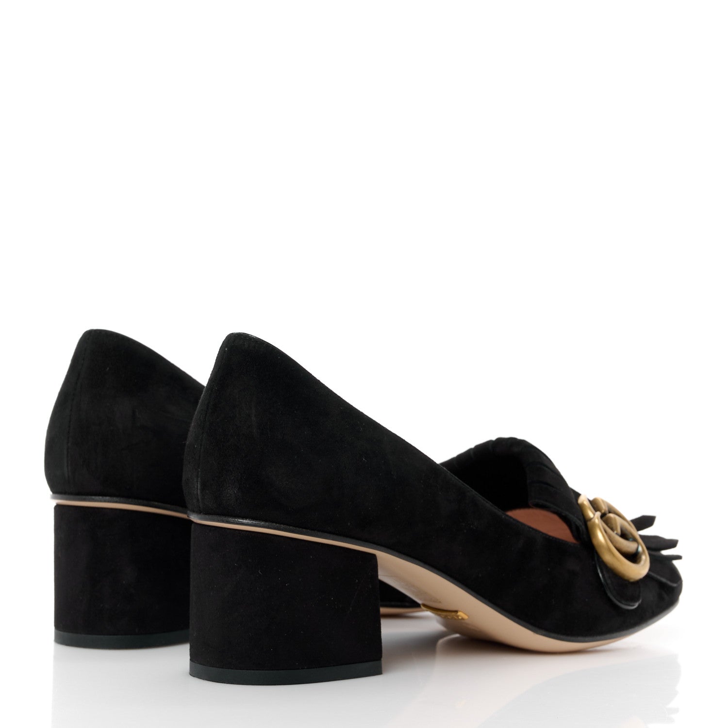Gucci Kid Scamosciato GG Marmont Fringe 50mm Loafer Pumps 38 Black 4 of 11