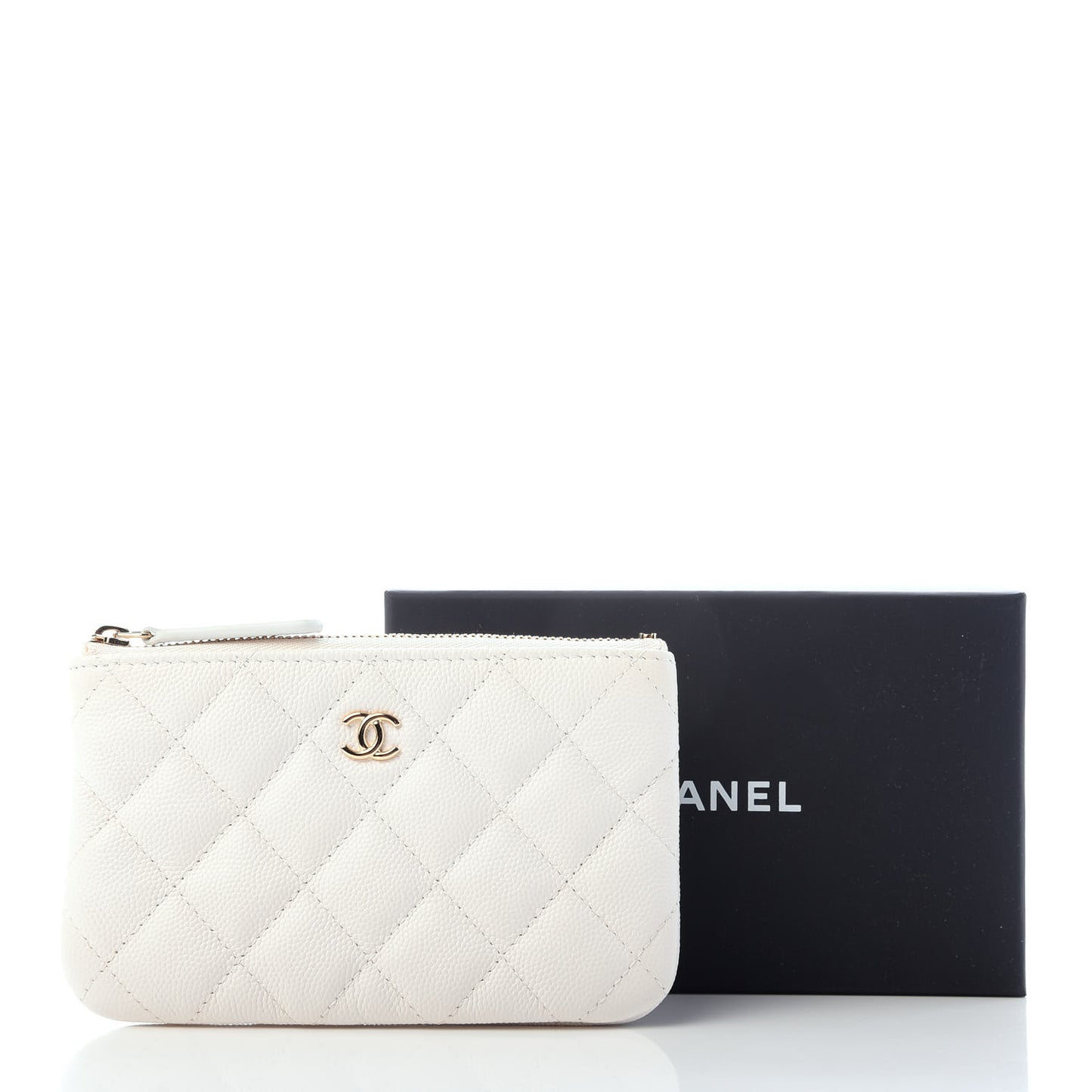 Caviar Quilted Small Cosmetic Case White