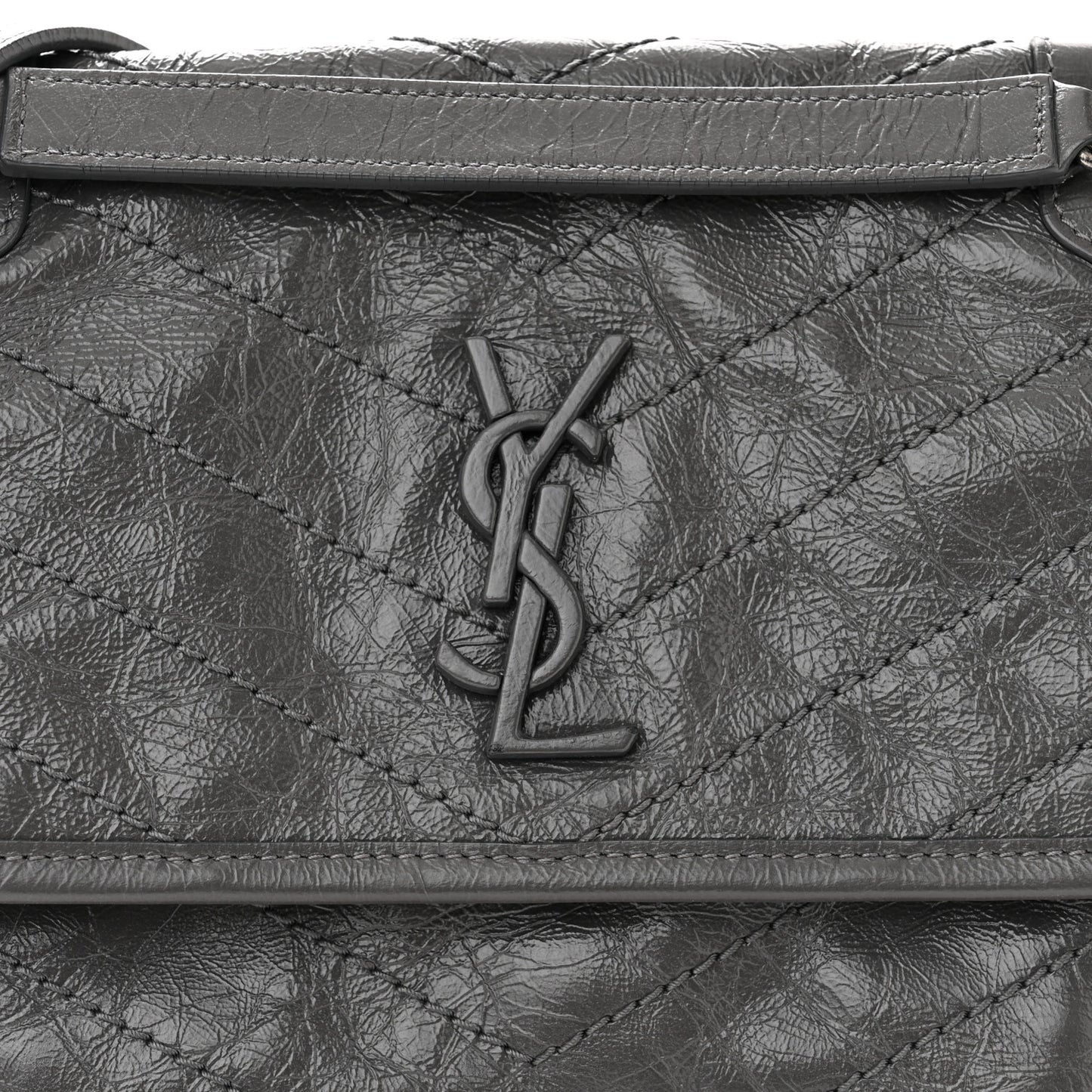 Crinkled Calfskin Matelasse Monogram Baby Niki Chain Satchel Storm