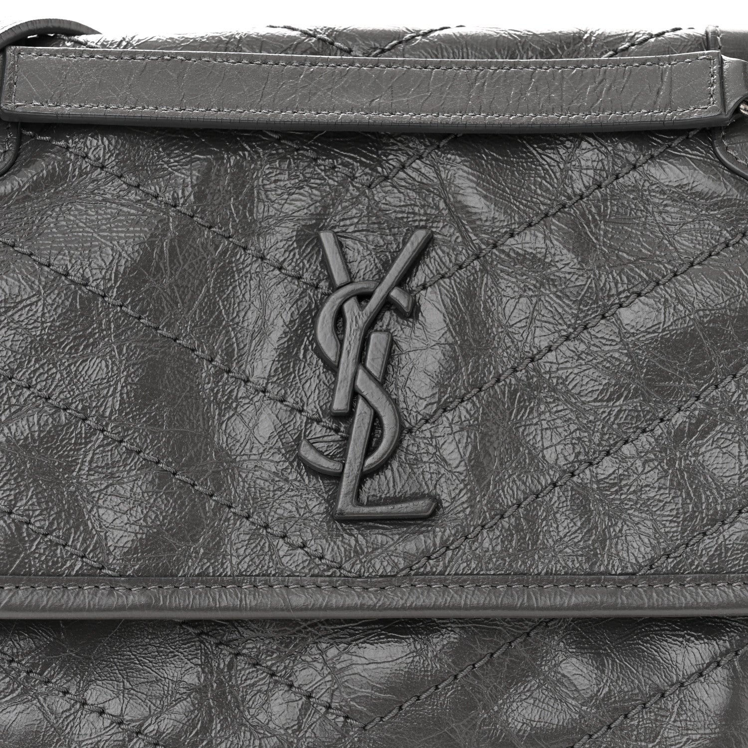 Saint Laurent Crinkled Calfskin Matelasse Monogram Baby Niki Chain Satchel Storm 8 of 10