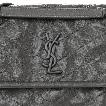 Saint Laurent Crinkled Calfskin Matelasse Monogram Baby Niki Chain Satchel Storm 8 of 10