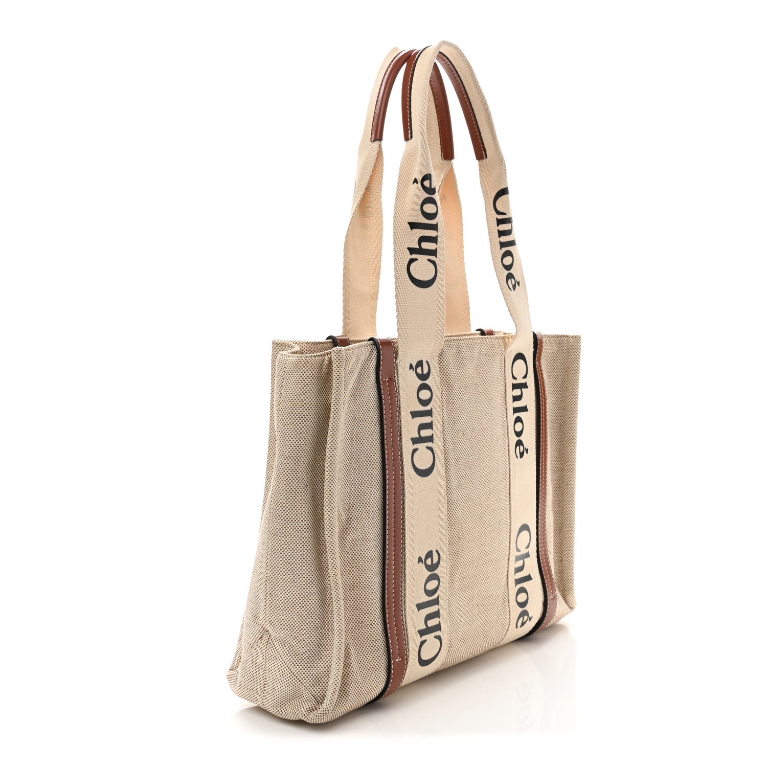 Chloe Cotton Calfskin Medium Woody Ribbon Tote White Brown 3 of 10