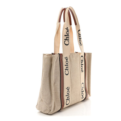 Chloe Cotton Calfskin Medium Woody Ribbon Tote White Brown 3 of 10