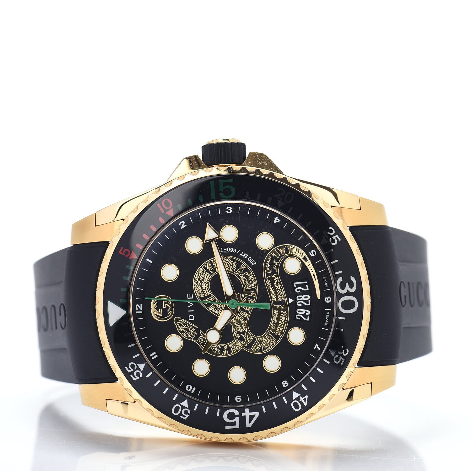 Gucci Stainless Steel Rubber 45mm Dive Snake Quartz Watch Black 2 of 4