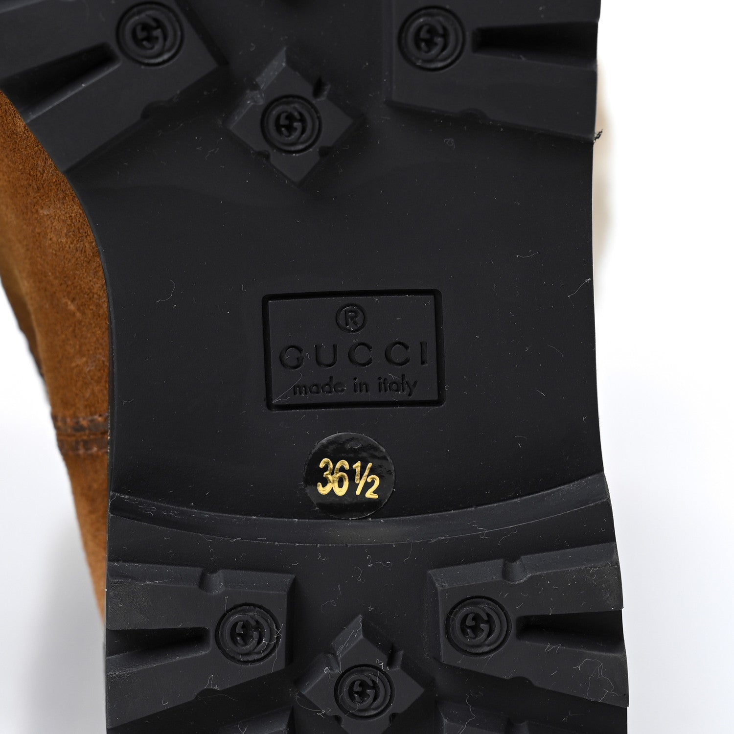 Gucci Suede Rabbit Fur Web Saint Moritz Knee High Boots 36.5 Brown Naturale 6 of 8