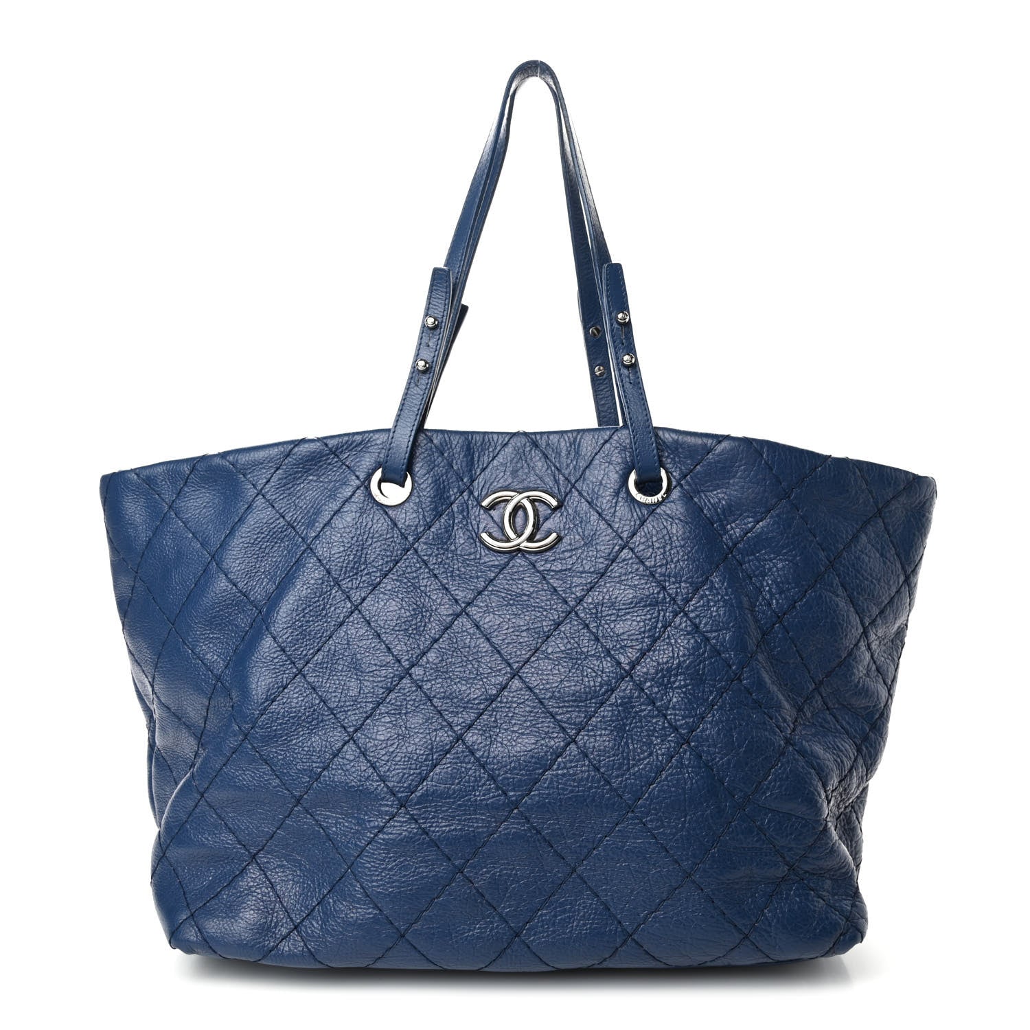 Chanel Glazed Calfskin Large On The Road Tote Dark Blue 1 of 4