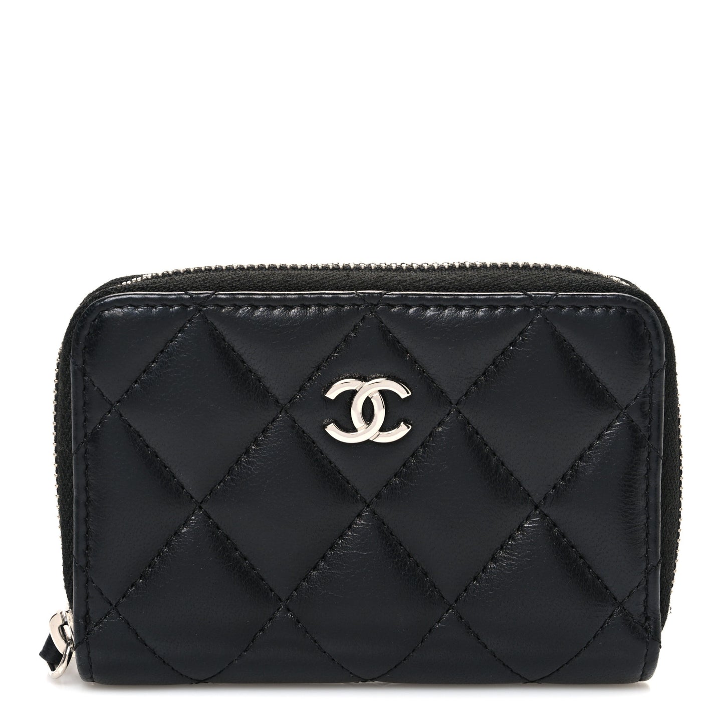 Lambskin Quilted Zip Coin Purse Black