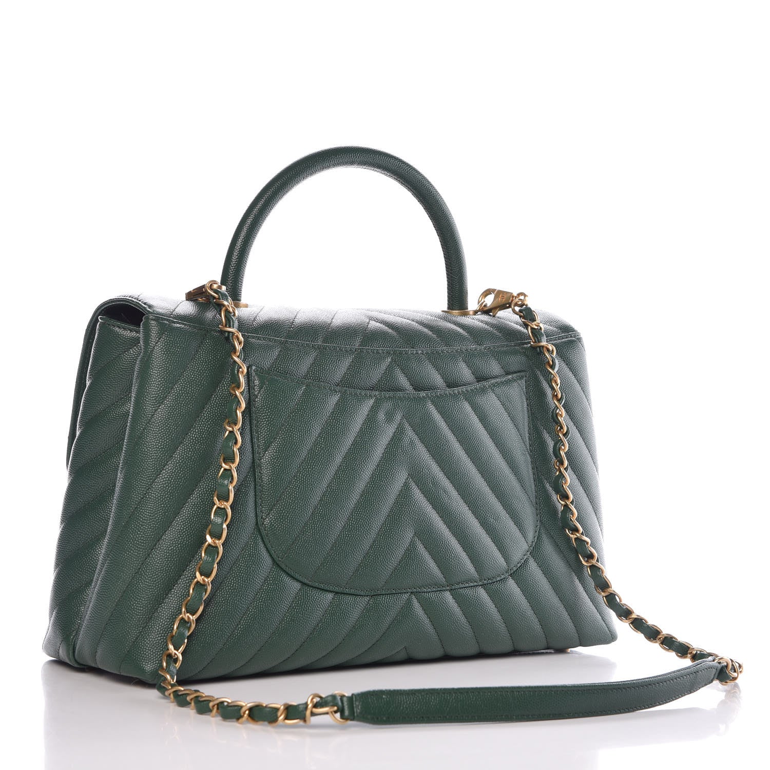 Chanel Caviar Chevron Quilted Medium Coco Handle Flap Green 3 of 11