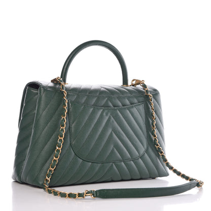 Chanel Caviar Chevron Quilted Medium Coco Handle Flap Green 3 of 11