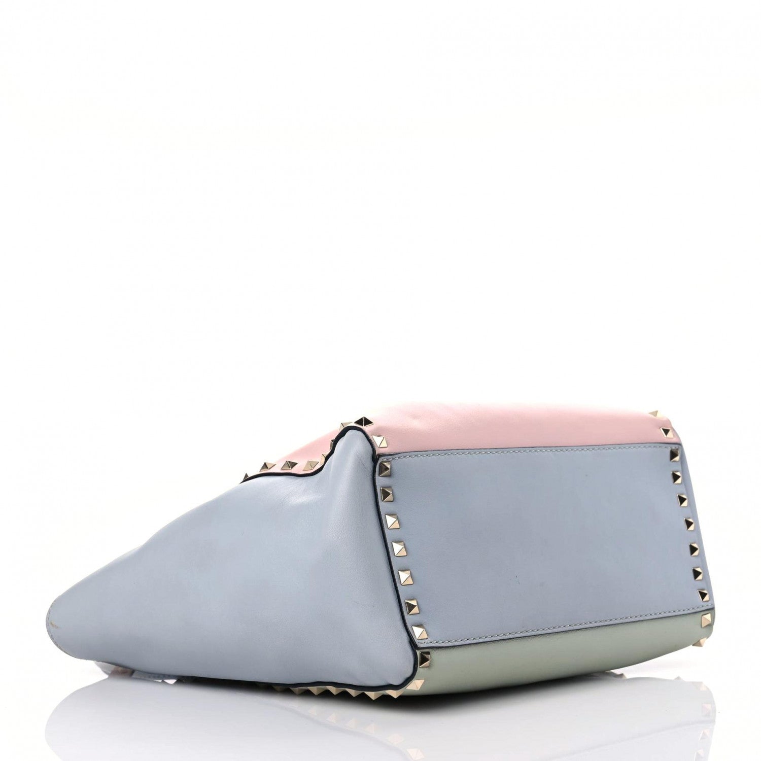 Valentino Garavani Vitello Watercolor Rockstud Double Handle Tote Rose Green Yellow Sky 3 of 21