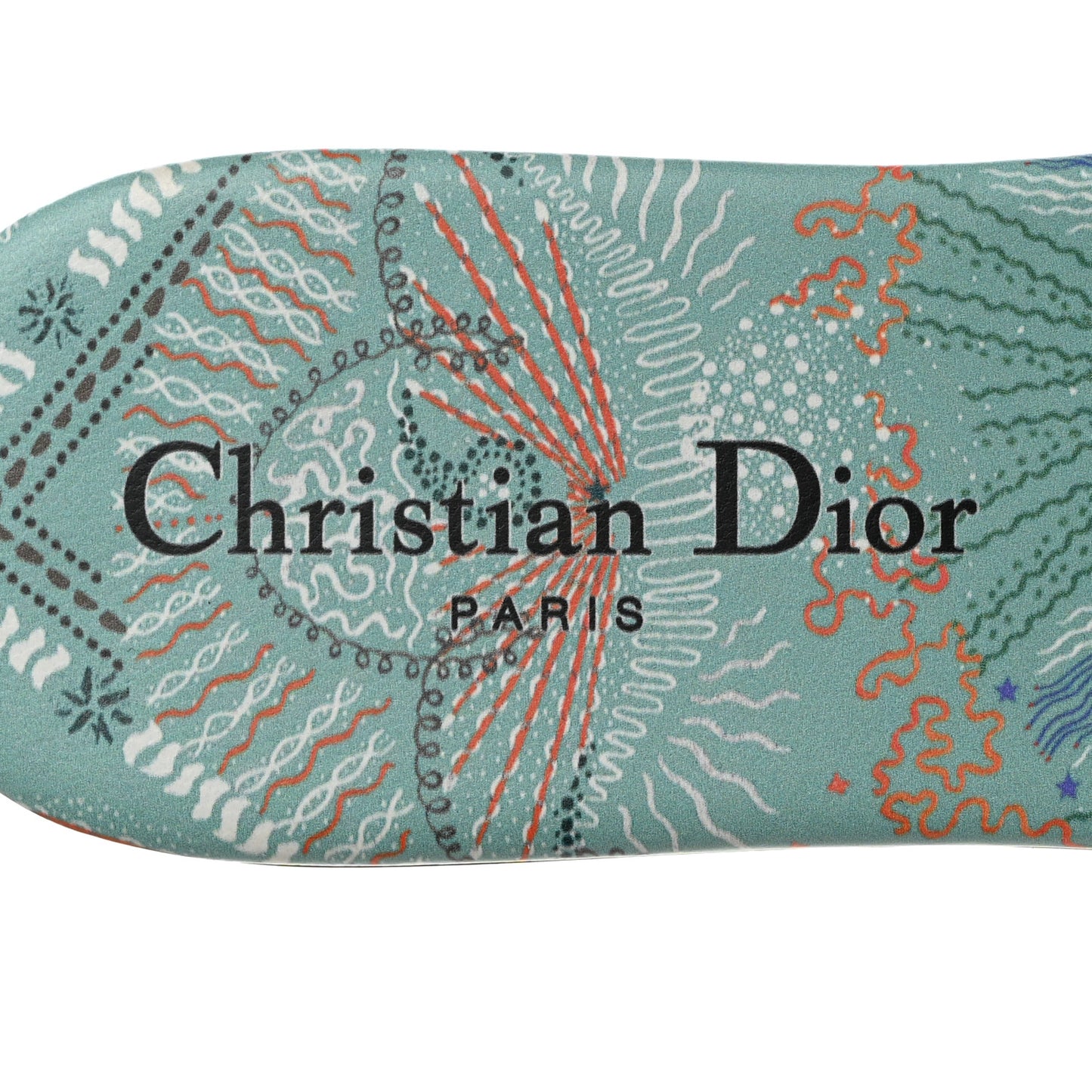 Canvas Embroidered Dior In Lights Dway Flat Slide Sandals 37.5 Turquoise