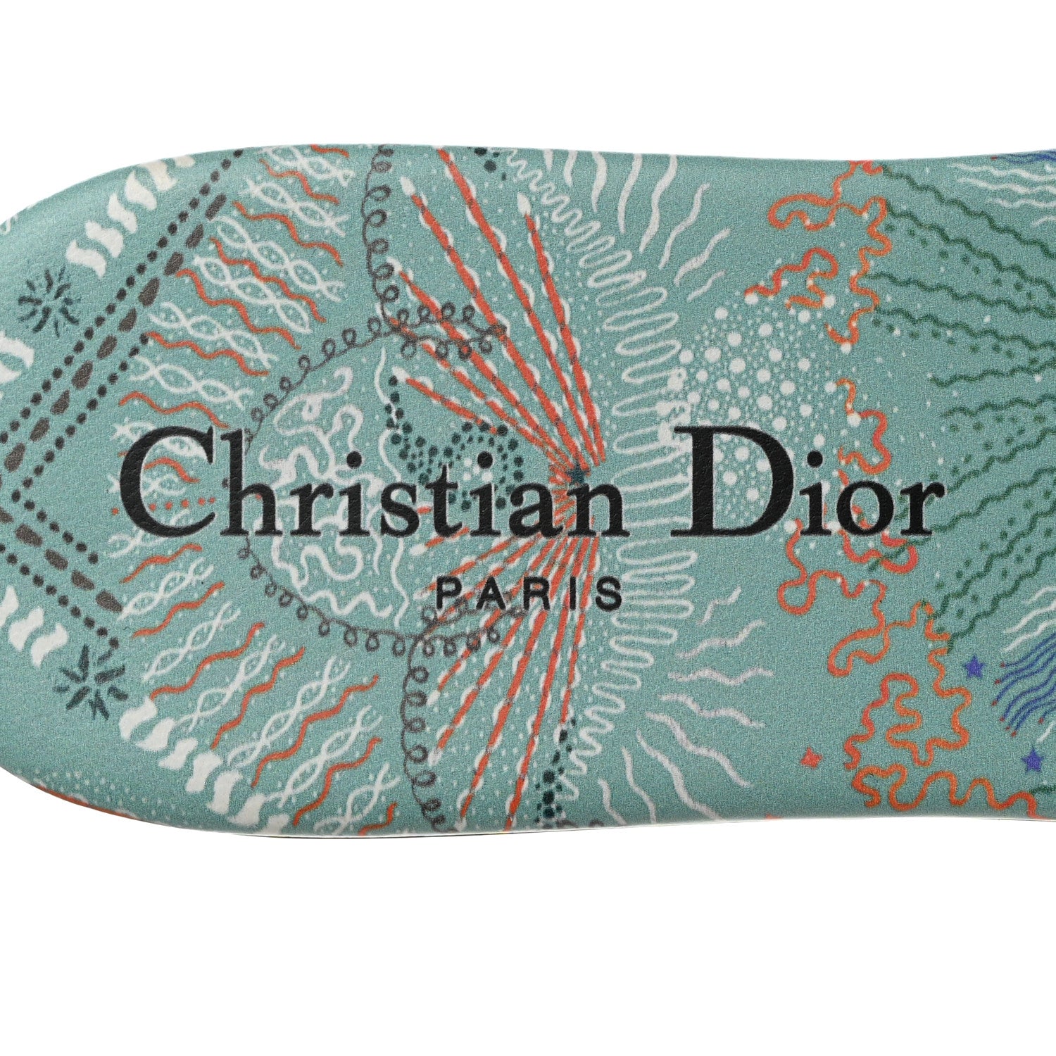 Christian Dior Canvas Embroidered Dior In Lights Dway Flat Slide Sandals 37.5 Turquoise 6 of 9