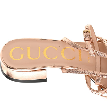 Gucci Metallic Nappa Braided Ketty Horsebit Sandals 35 Salmone 7 of 11