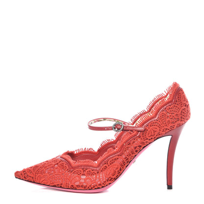 Gucci Lace Pizzo Venice Pumps 39.5 Hibiscus Red 1 of 10