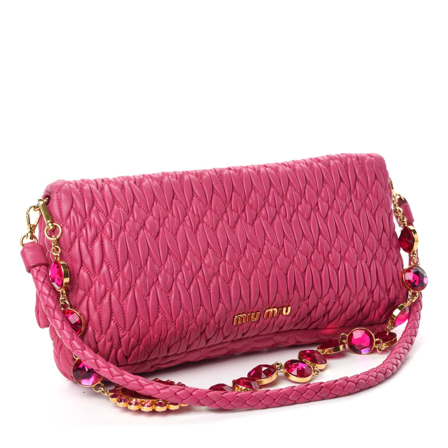 Miu Miu Nappa Matelasse Crystal Flap Clutch Fuxia 3 of 17