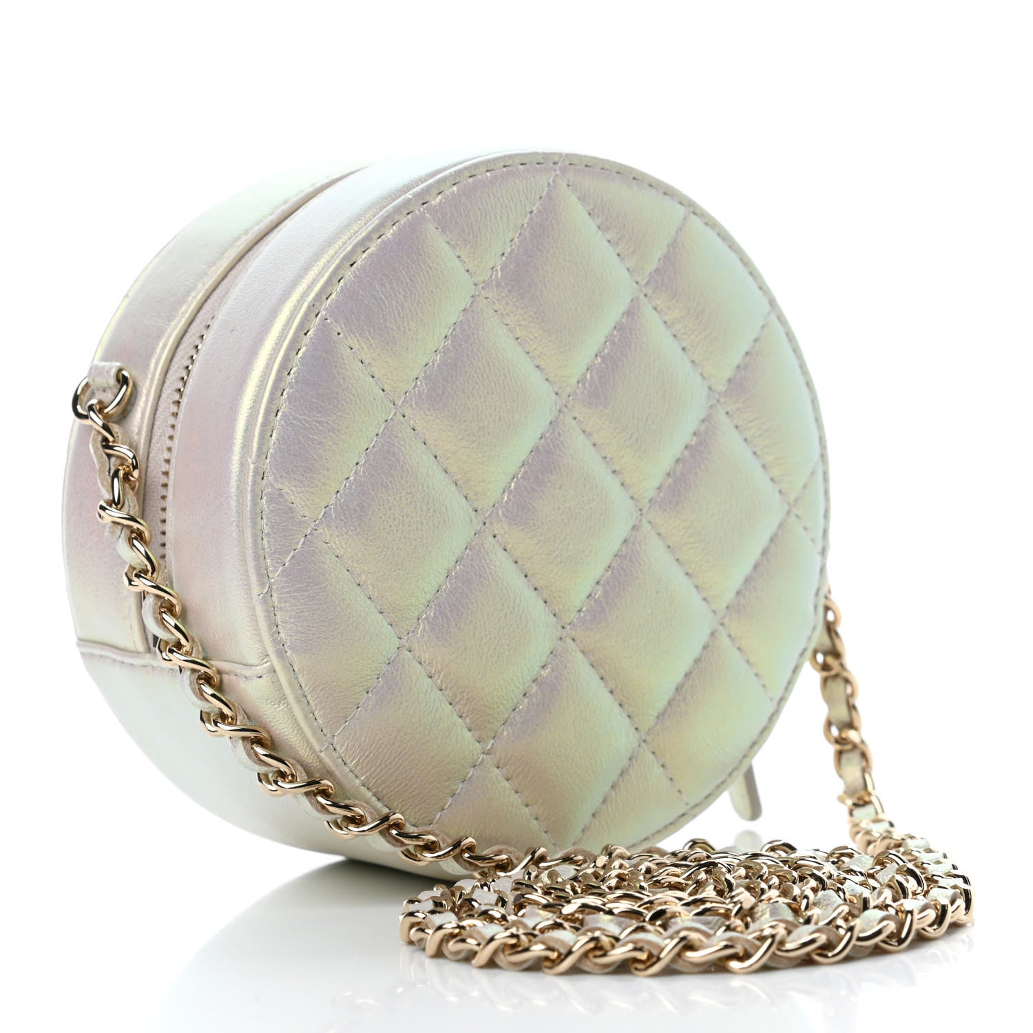 Chanel Iridescent Lambskin Quilted Round Clutch With Chain Ivory 2 of 4