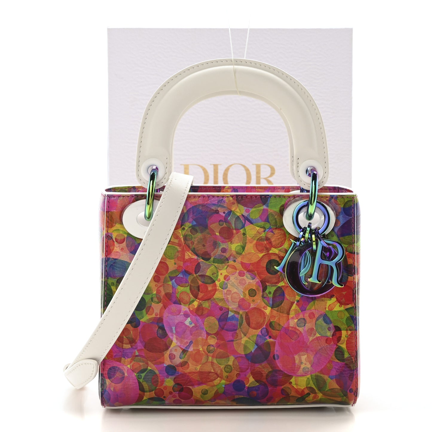 X HUANG YUXING Lambskin Printed Mini Lady Dior Art White Multicolor