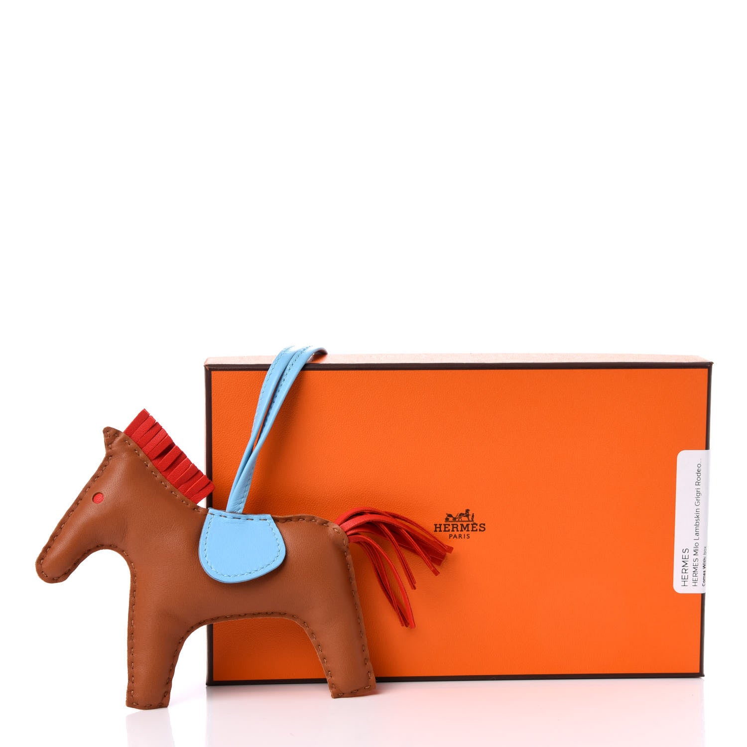 Hermes Milo Lambskin Grigri Rodeo Horse Bag Charm MM Gold Rouge Indien Celeste 6 of 6