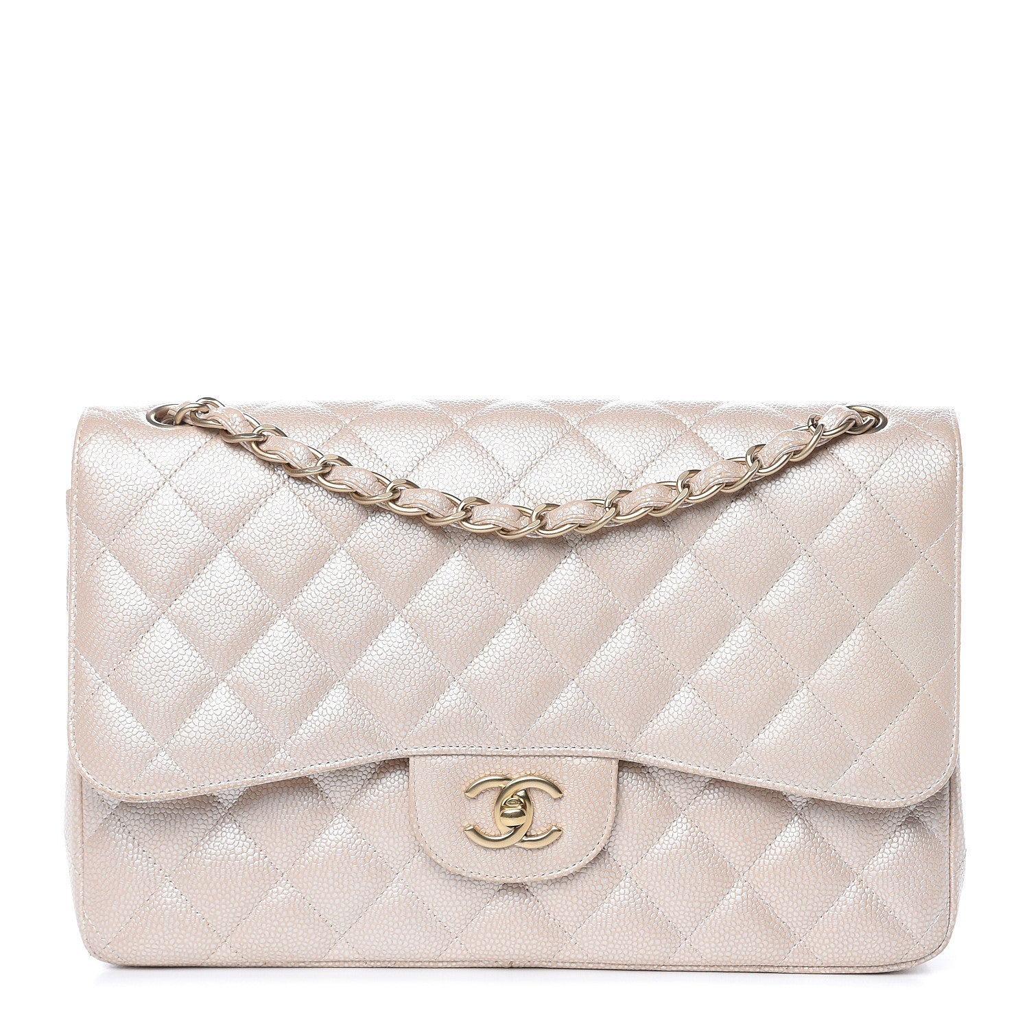 Chanel Pearly Caviar Quilted Jumbo Double Flap Light Beige 1 of 11