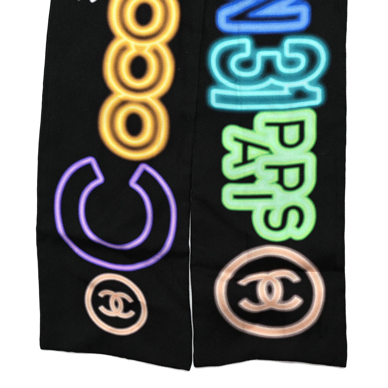 Chanel Silk Neon CC Bandeau Scarf Black Multicolor 2 of 5