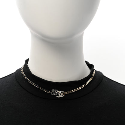 Chanel Metal Calfskin Crystal Double CC Short Necklace Black Gold 2 of 6