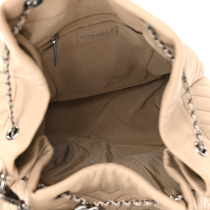 Chanel Deerskin Chevron Large CC Chain Bucket Drawstring Bag Beige 4 of 11