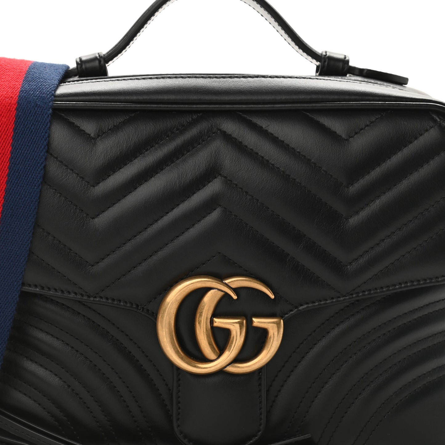 Calfskin Matelasse Sylvie Web Small GG Marmont Top Handle Shoulder Bag Black