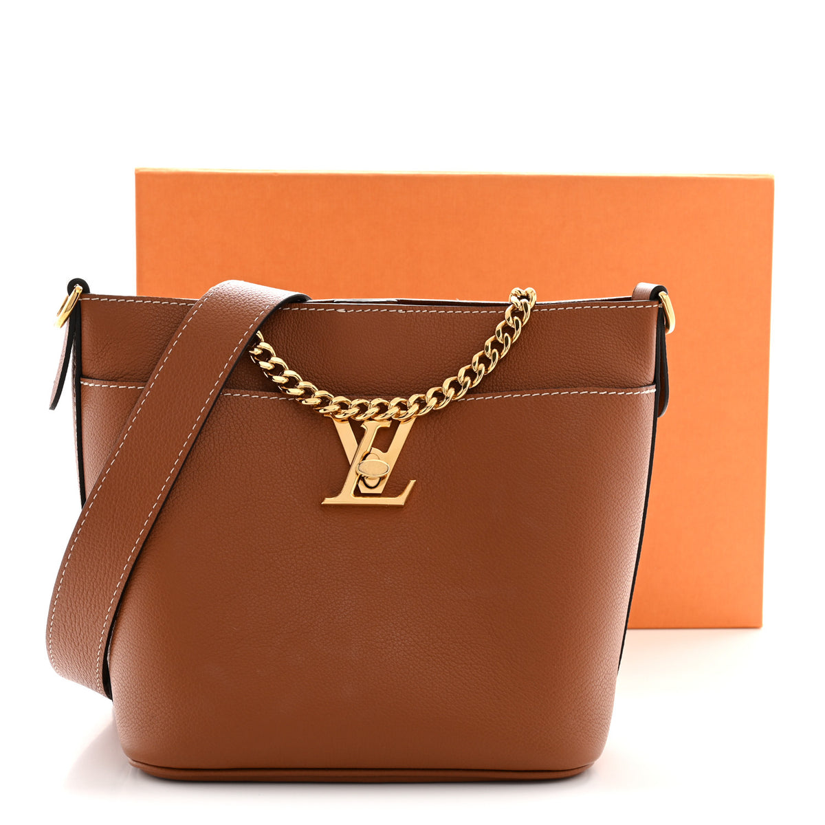 Calfskin Lock and Walk Bucket Cognac