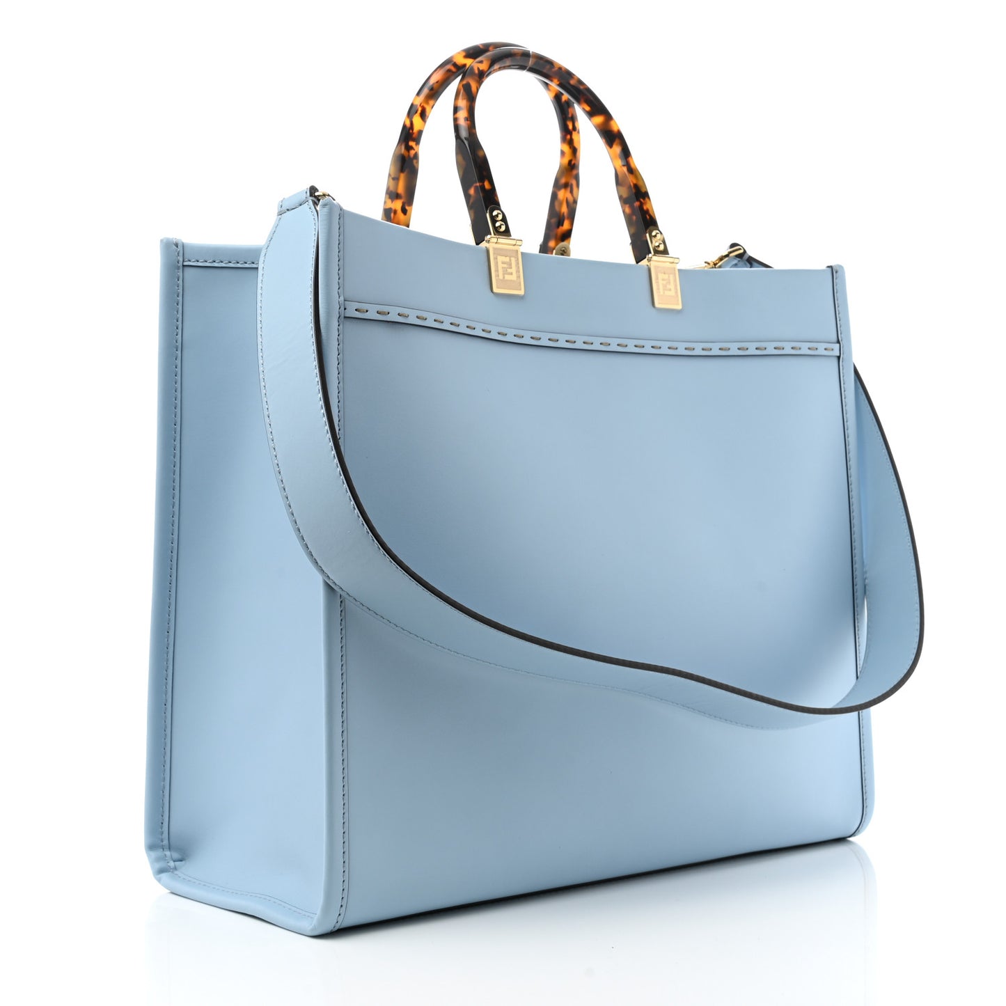Vitello King Plexiglass Logo Embossed Medium Fendi Sunshine Shopper Tote Azzurro Baby
