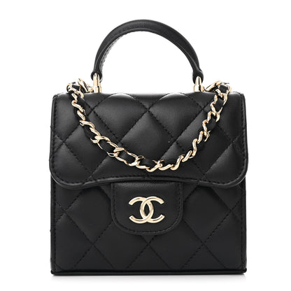 Chanel Lambskin Quilted Top Handle Flap Clutch With Chain Black 1 of 11