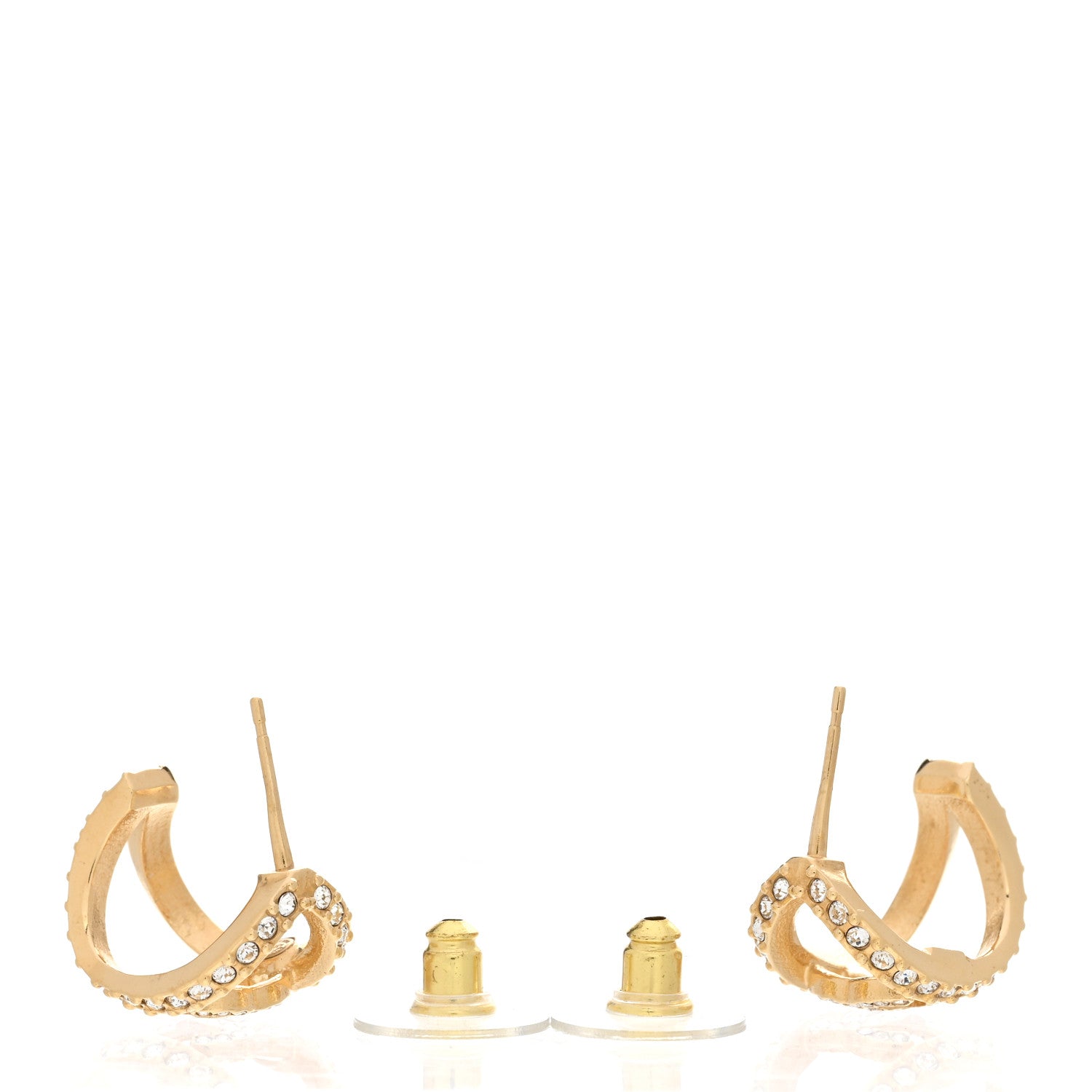 Chanel Crystal Strass CC Double Hoop Earrings Gold 3 of 5