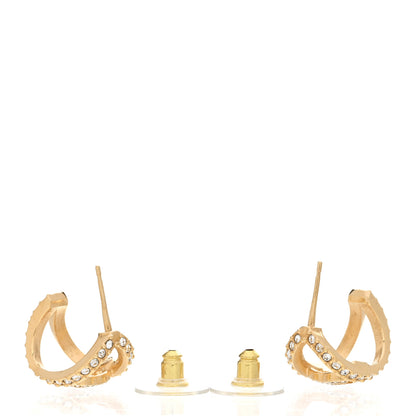 Chanel Crystal Strass CC Double Hoop Earrings Gold 3 of 5