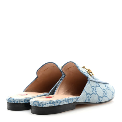 Gucci Canvas GG Monogram Nappa Womens Princetown Slippers 35.5 Porcelain Light Blue Dark Porcelain Light Blue 4 of 7