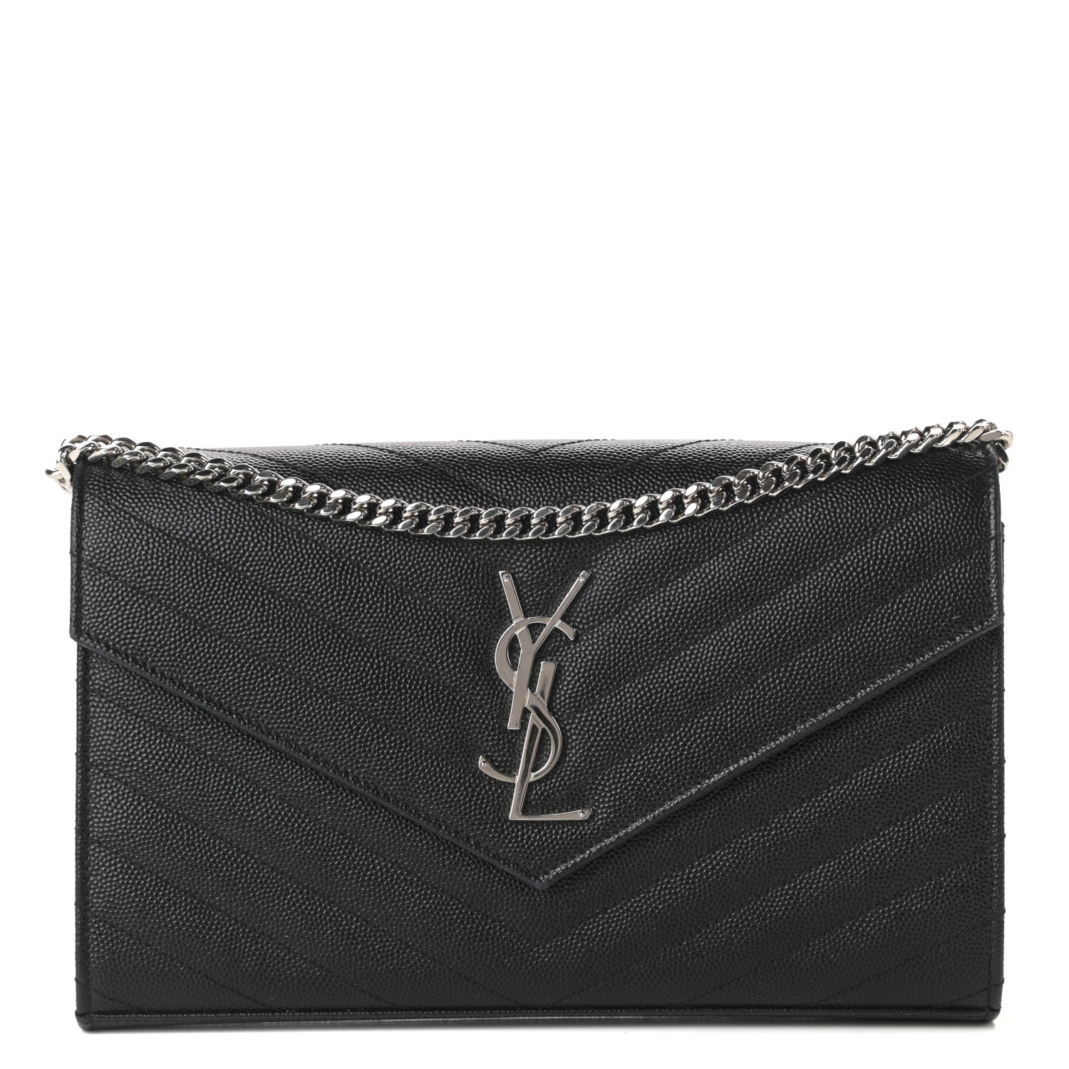Saint Laurent Grain De Poudre Matelasse Chevron Monogram Chain Wallet Black 1 of 10