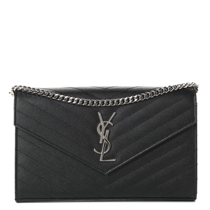 Saint Laurent Grain De Poudre Matelasse Chevron Monogram Chain Wallet Black 1 of 10