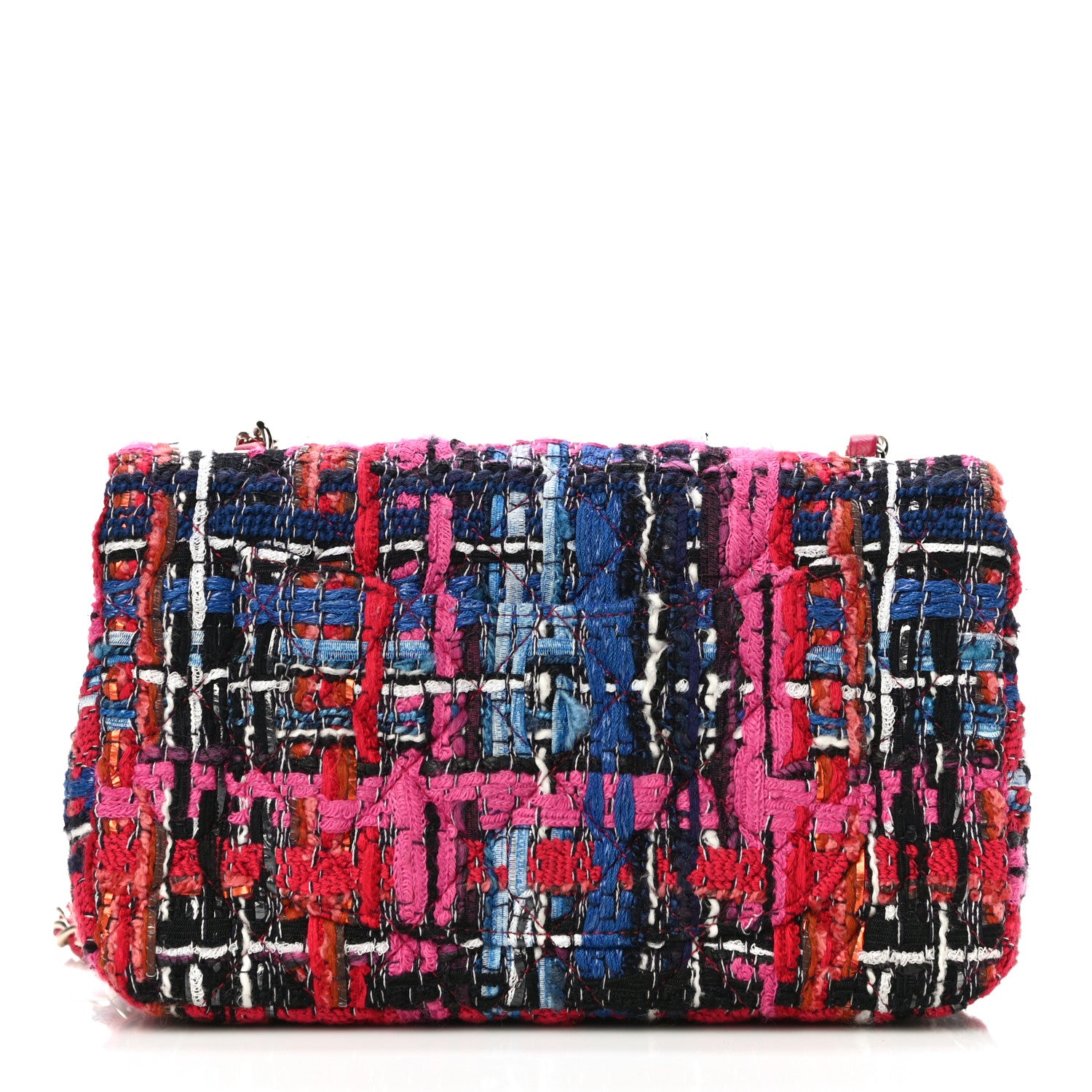 Chanel Tweed Quilted Mini Rectangular Flap Red Pink Black 11 of 12