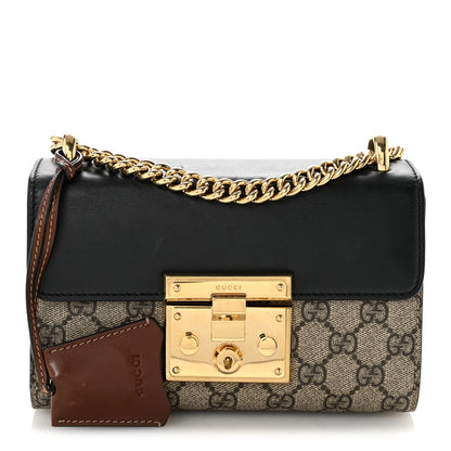 Gucci GG Supreme Monogram Calfskin Small Padlock Shoulder Bag Beige Black Cuir 1 of 12