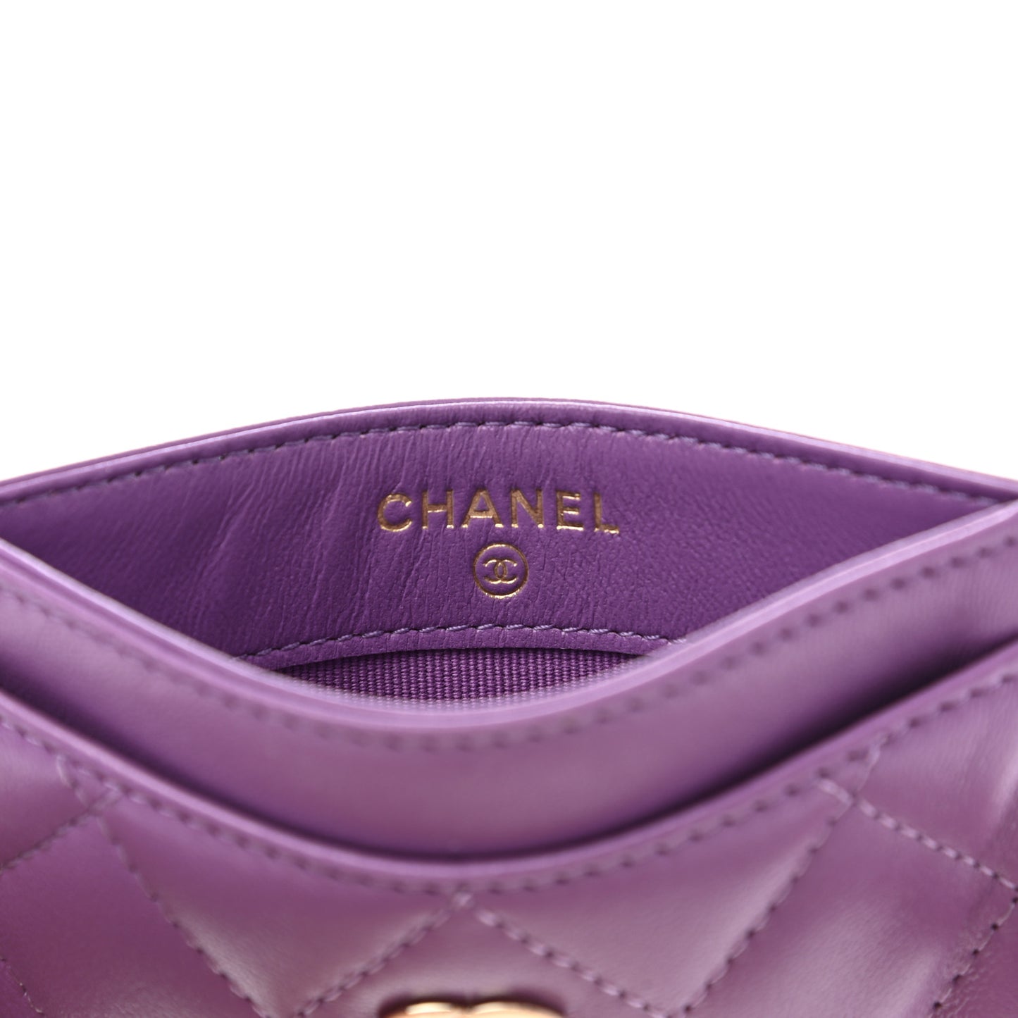 Lambskin Quilted Card Holder Purple