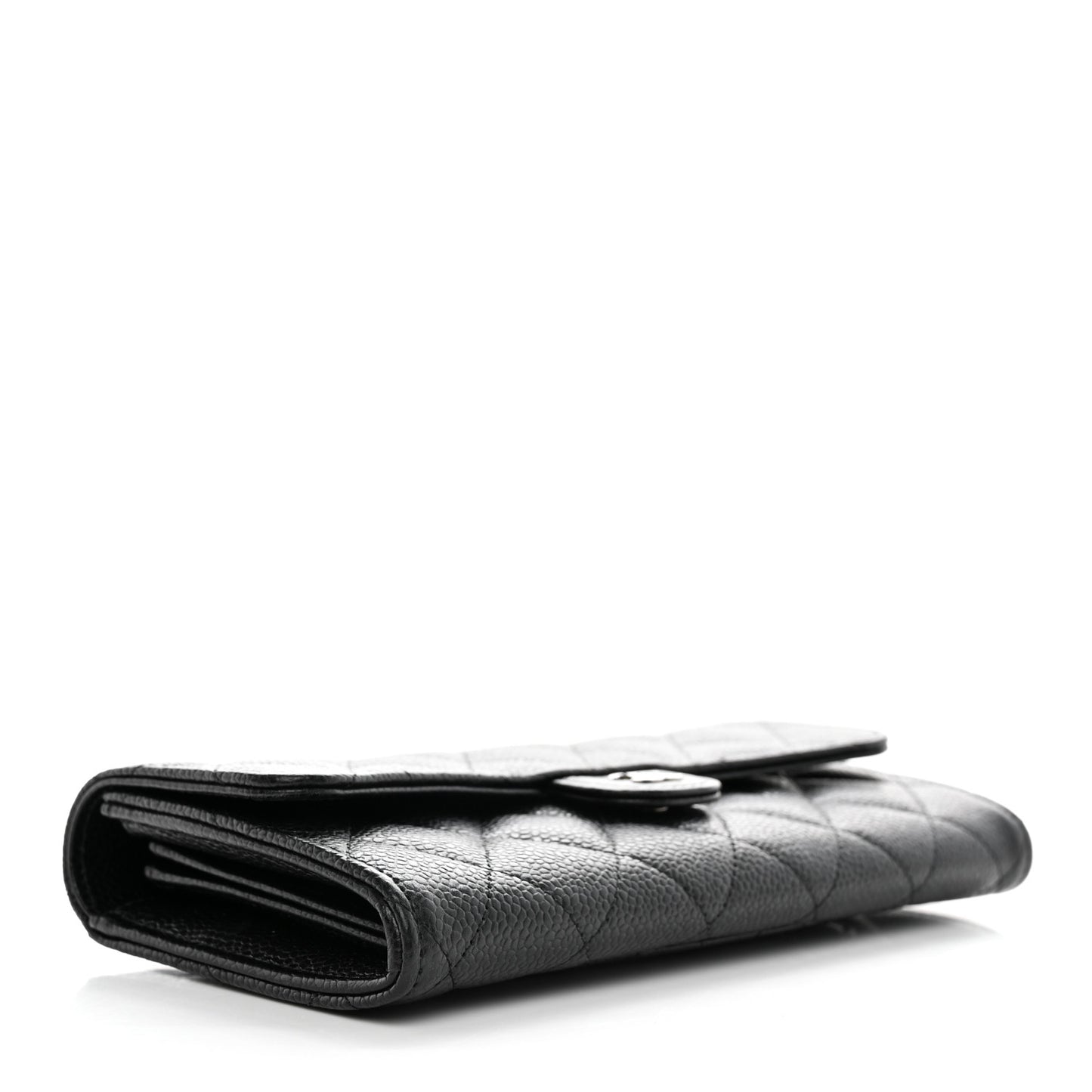 Caviar Quilted Large Gusset Flap Wallet Black